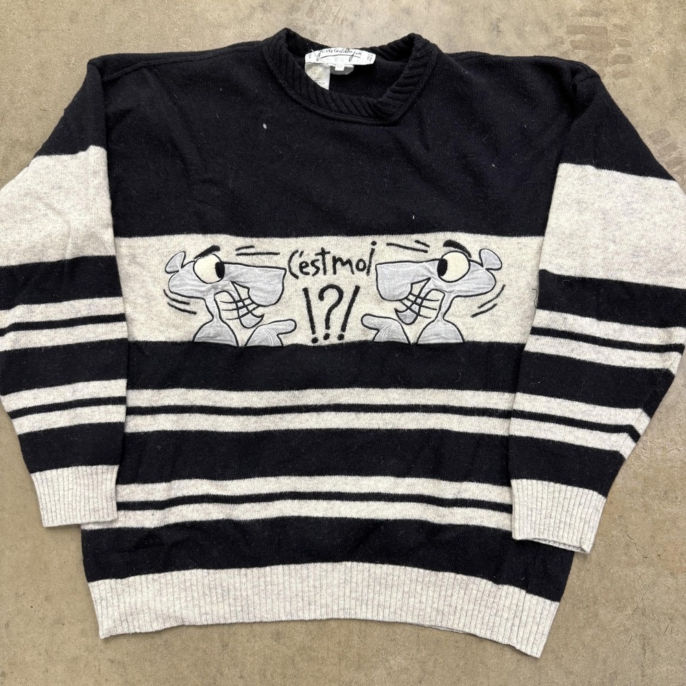 Vintage JC de Castelbajac Sweater Mens XL Black Pink Panther Made in Italy 90s